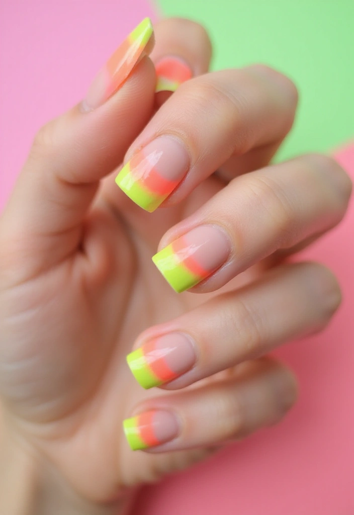 22 Chic Short Square Nail Ideas for Modern Minimalists - 19. Funky Neon Tips
