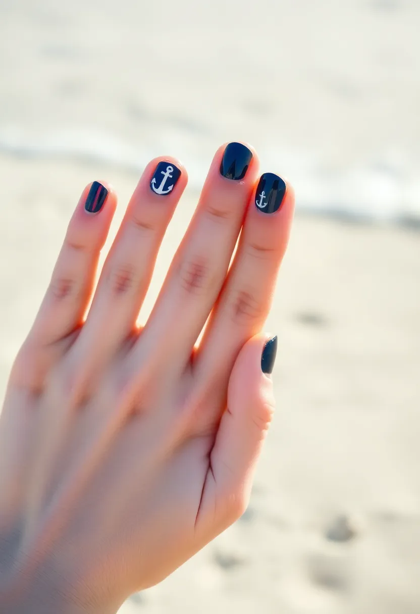 22 Cute Short Nail Design Ideas for Practical Playful Style - 17. Nautical Vibes
