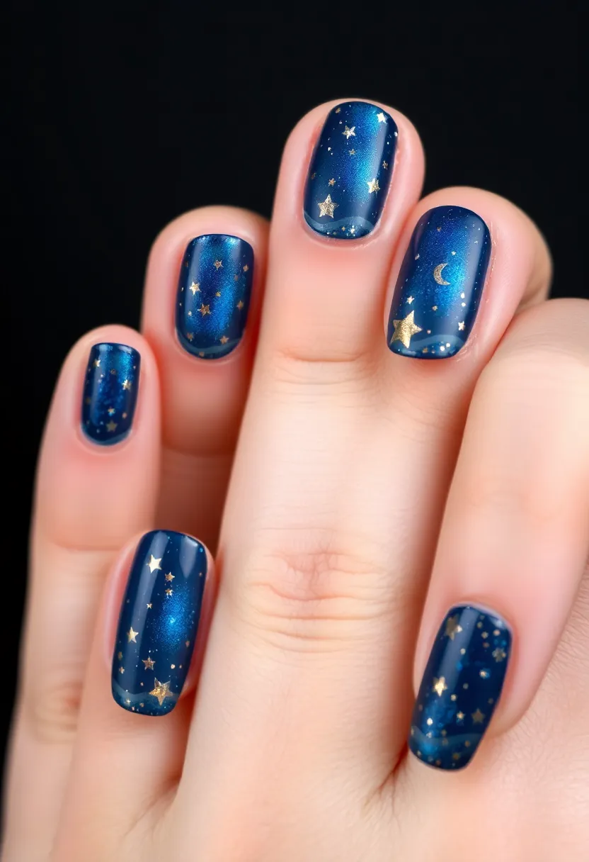 22 Cute Short Nail Design Ideas for Practical Playful Style - 22. Whimsical Starry Nights