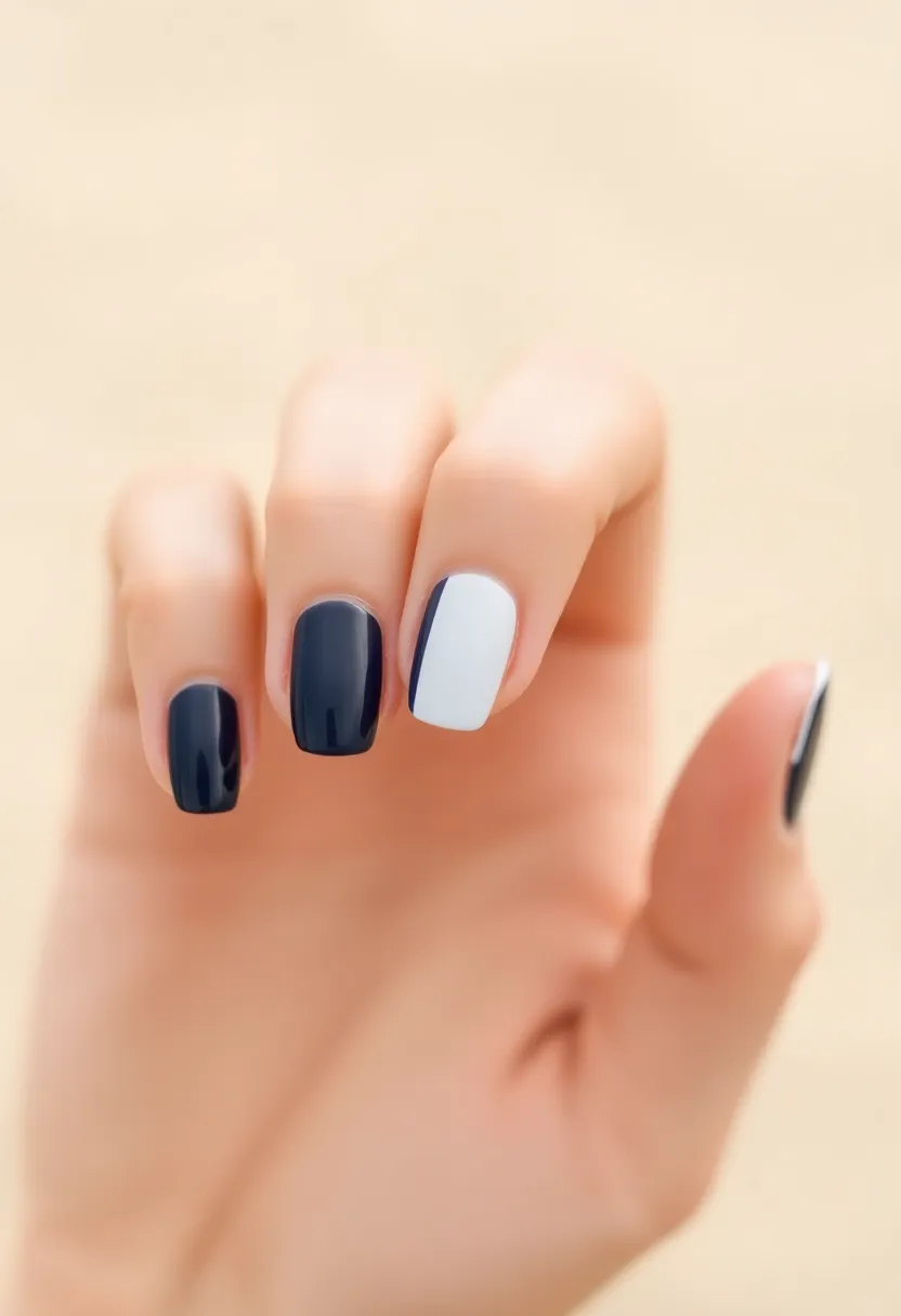 22 Deep Navy Nail Ideas for Nautical - 11. Classic French with a Nautical Twist