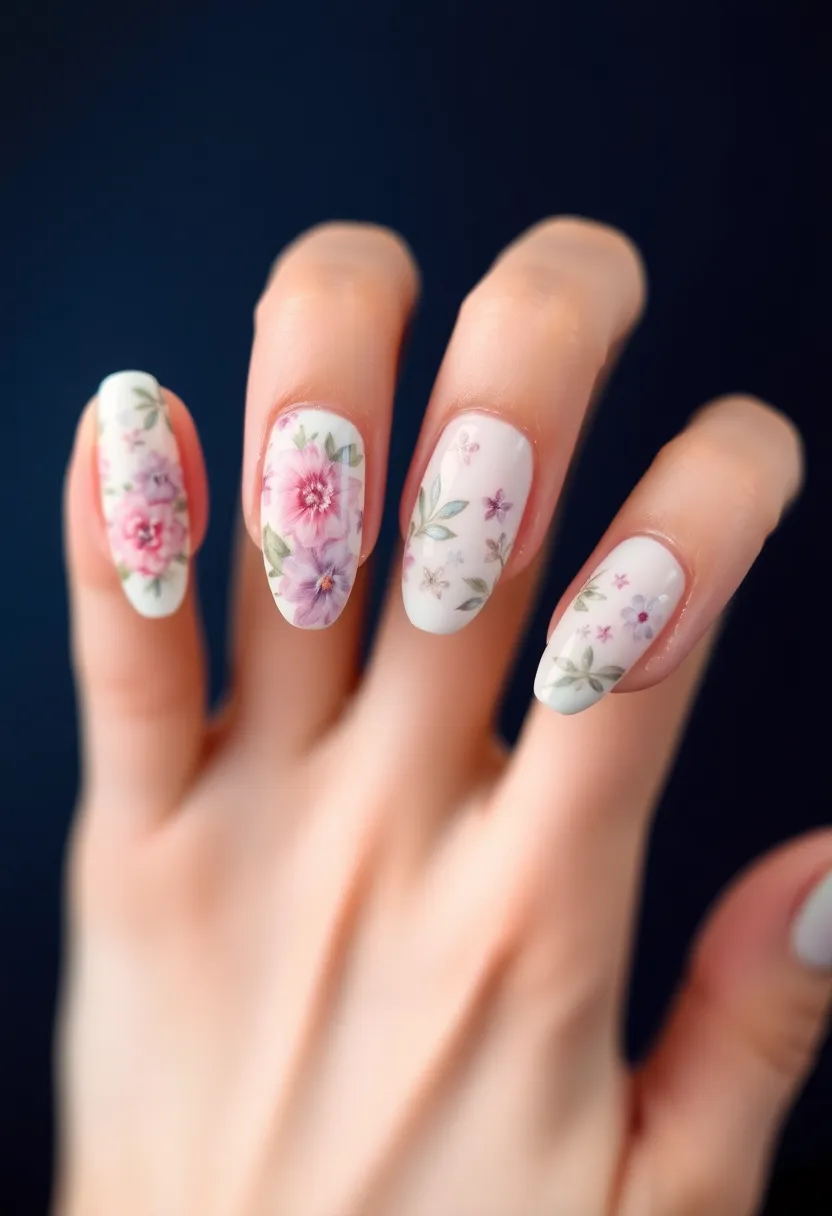 22 Deep Navy Nail Ideas for Nautical - 12. Nautical Floral Patterns