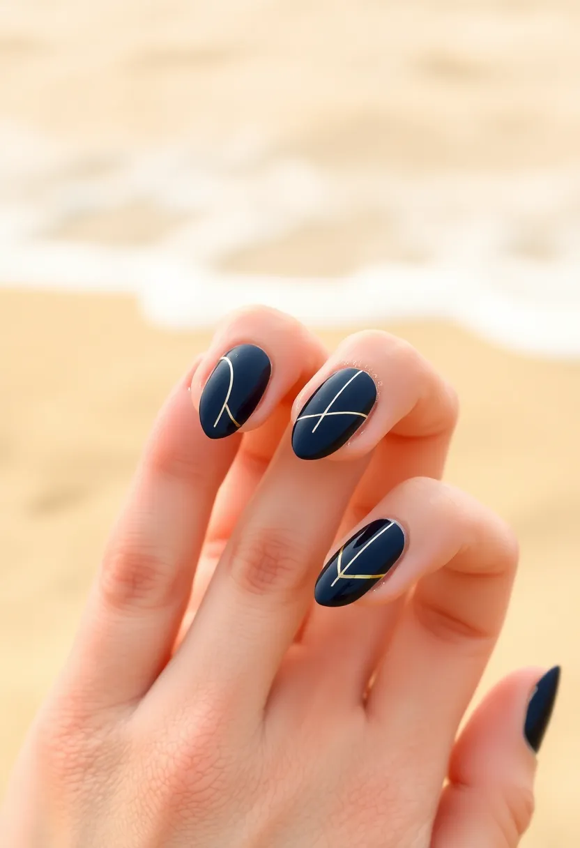 22 Deep Navy Nail Ideas for Nautical - 14. Minimalist Nautical Lines
