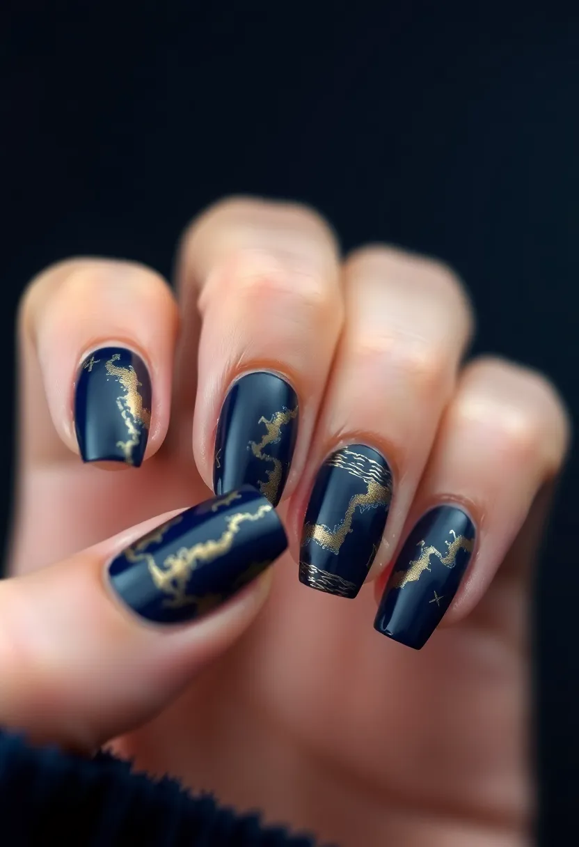 22 Deep Navy Nail Ideas for Nautical - 15. Nautical Map Design