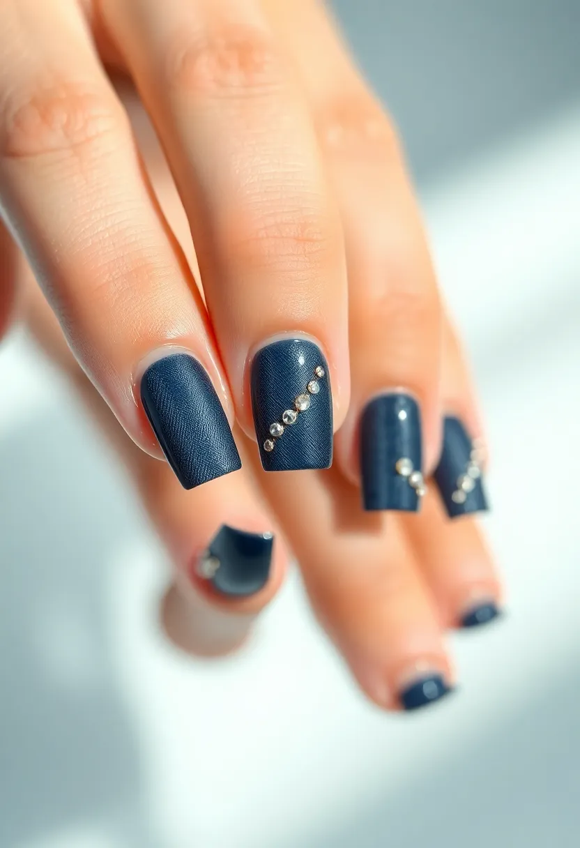22 Deep Navy Nail Ideas for Nautical - 16. Textured Denim Nails