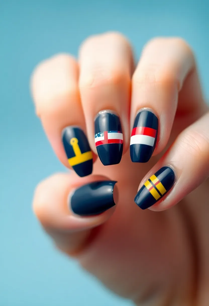 22 Deep Navy Nail Ideas for Nautical - 17. Simple Nautical Flags