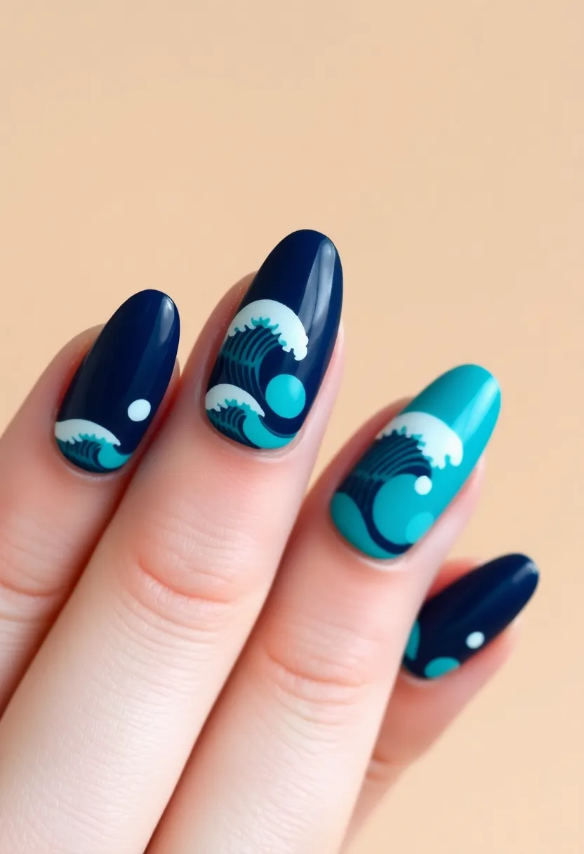 22 Deep Navy Nail Ideas for Nautical - 18. Bold Ocean Waves