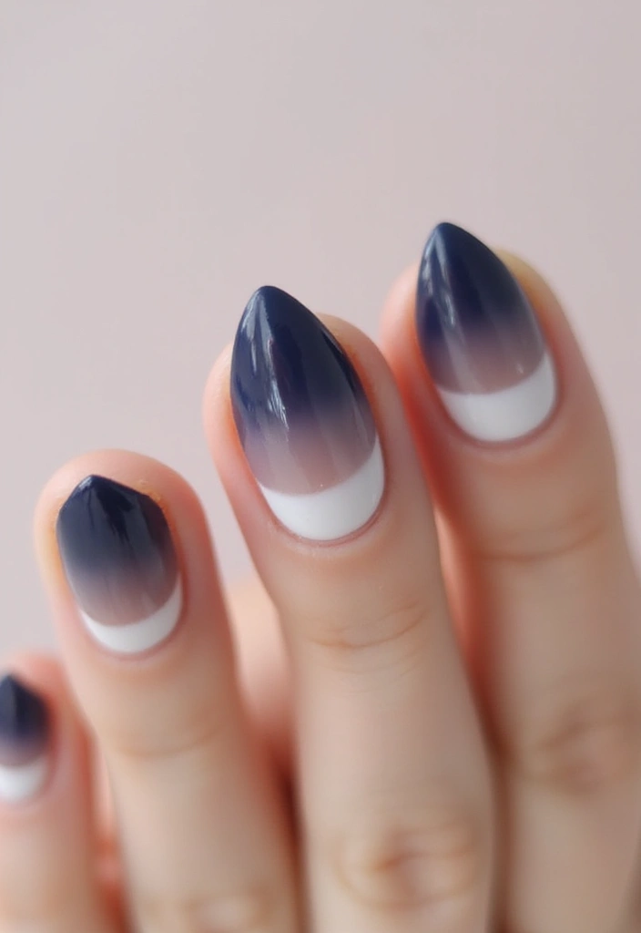 22 Deep Navy Nail Ideas for Nautical - 2. Ombre Navy and White