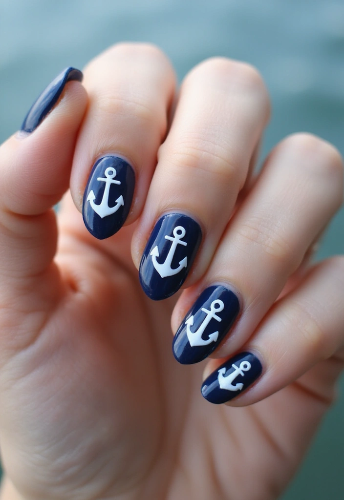22 Deep Navy Nail Ideas for Nautical - 4. Nautical Anchor Art