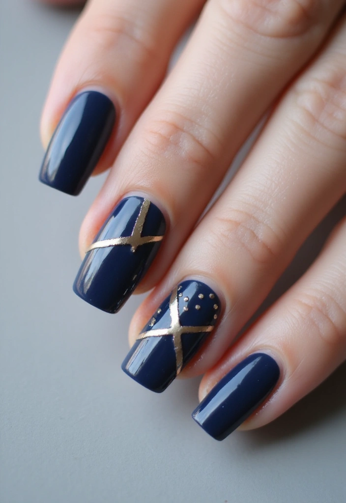 22 Deep Navy Nail Ideas for Nautical - 9. Nautical Themed Negative Space
