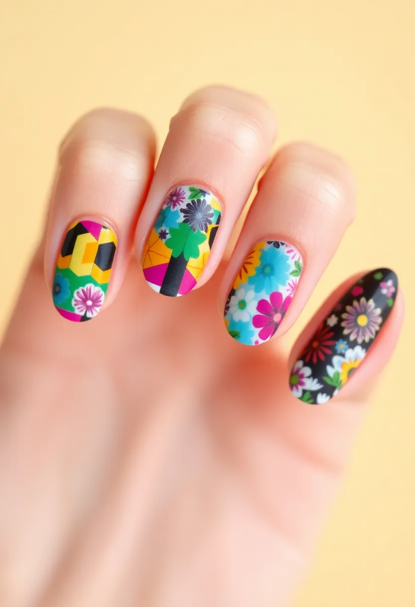 22 Easy Nail Sticker Ideas for Instant Artful Transformations - 18. Patchwork Perfection