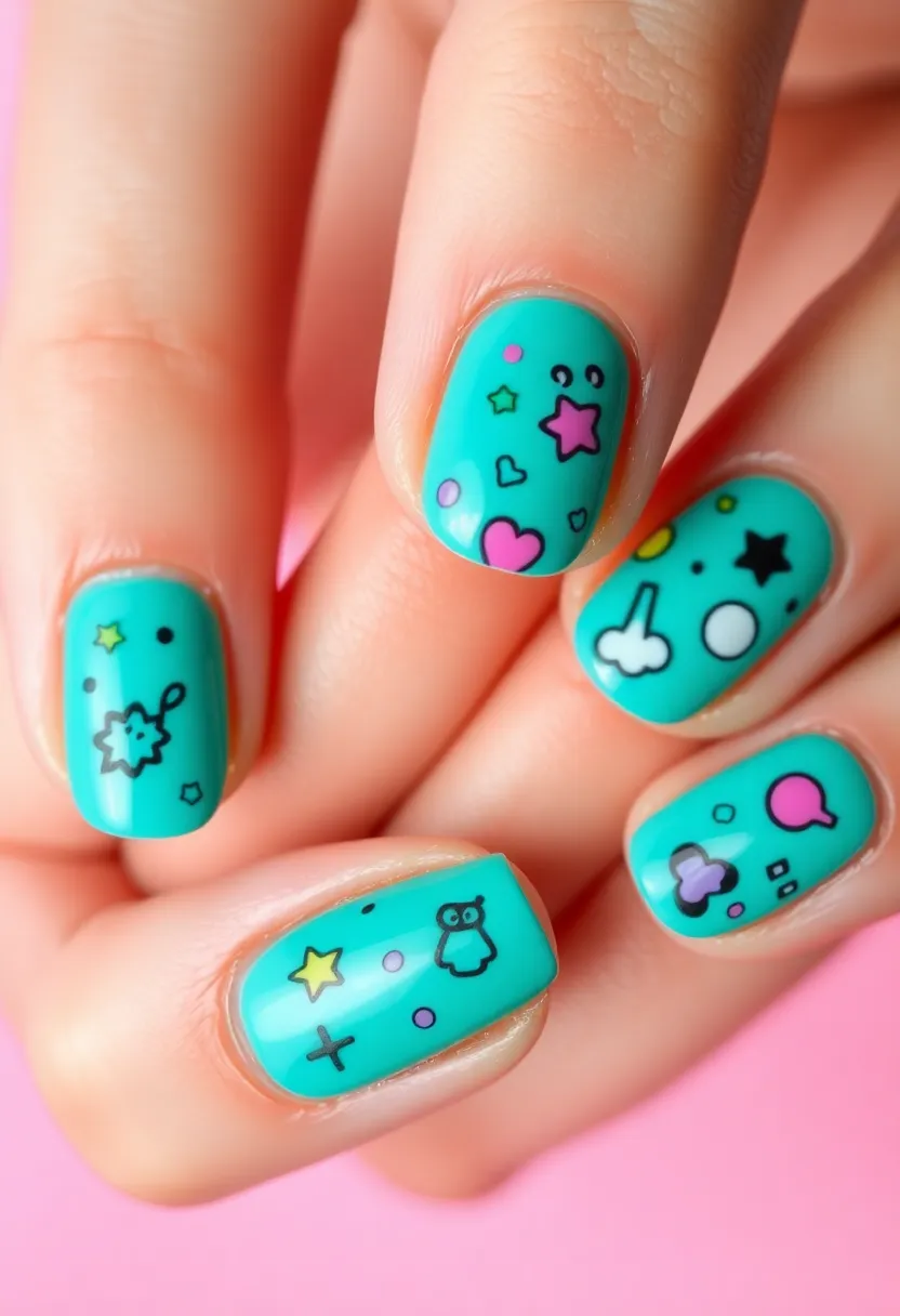 22 Easy Nail Sticker Ideas for Instant Artful Transformations - 21. Doodle Designs