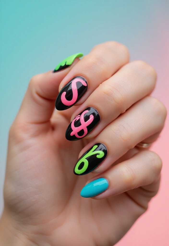 22 Initial Nail Ideas for Personalized - 11. Neon Initials