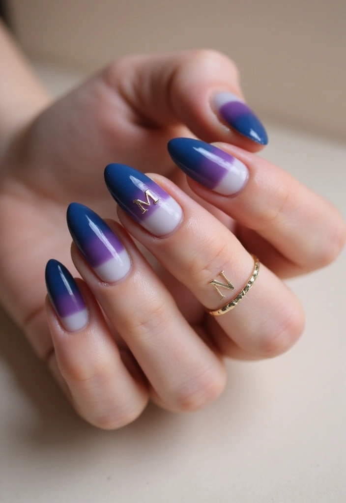 22 Initial Nail Ideas for Personalized - 12. Gradient Nail Art with Initials