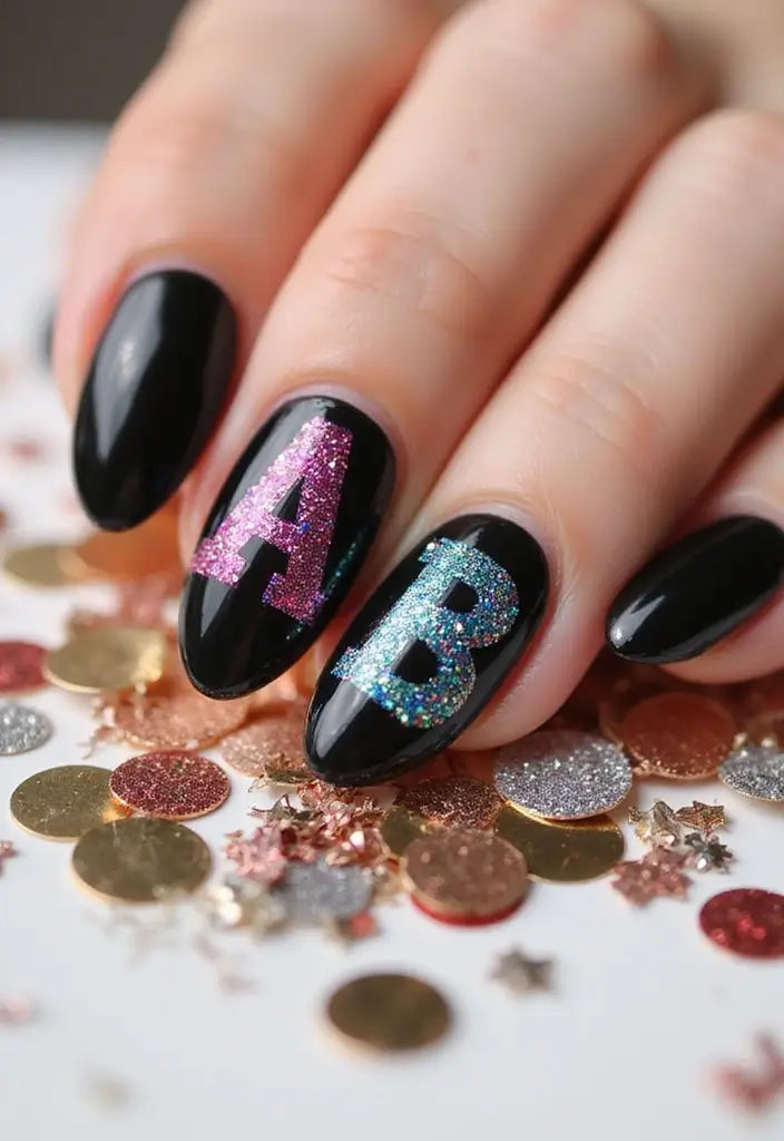 22 Initial Nail Ideas for Personalized - 5. Glitter Initials