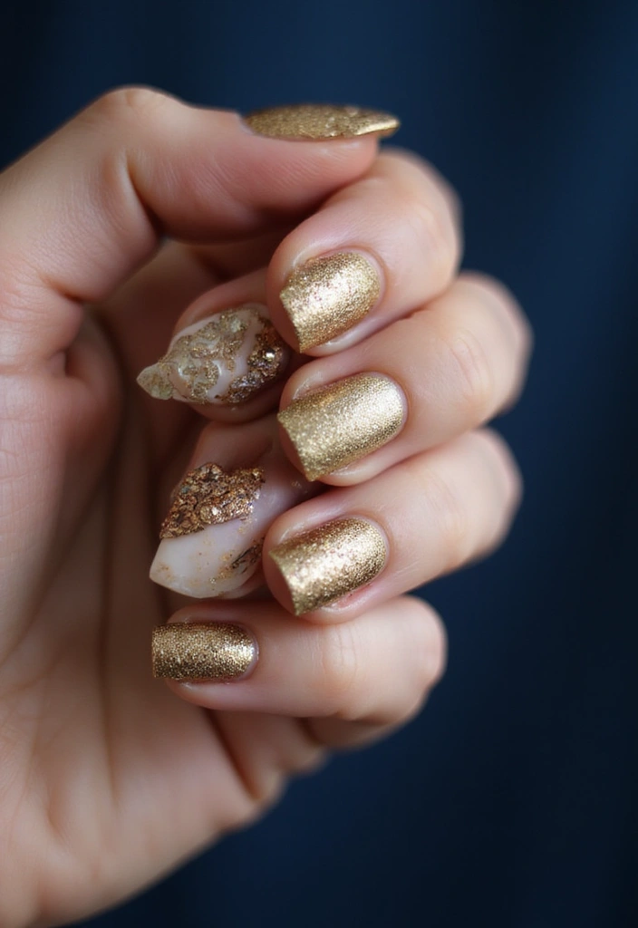 22 Luxurious Gold Acrylic Nail Ideas for Royal Radiance - 10. Textured Gold Accents