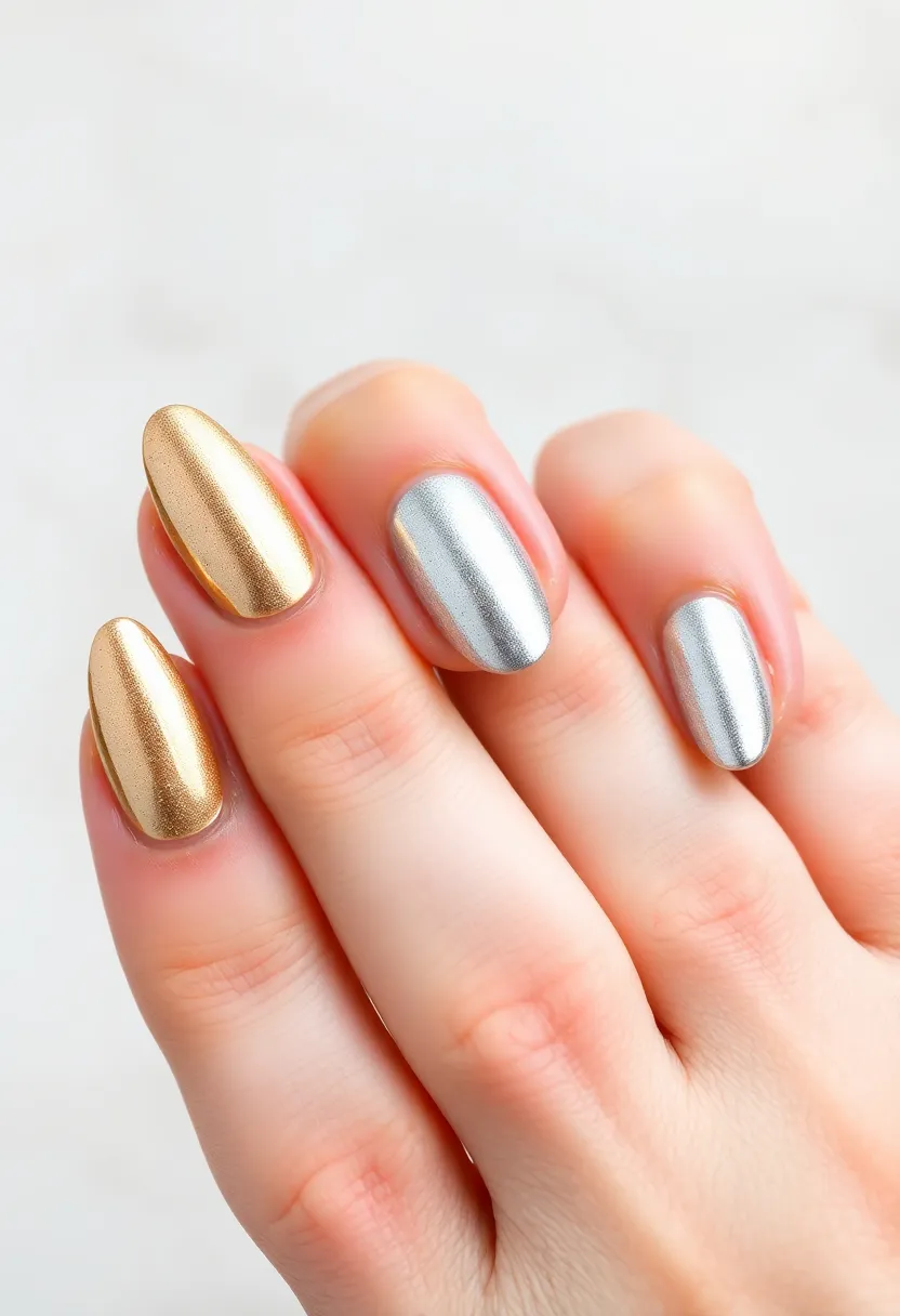 22 Luxurious Gold Acrylic Nail Ideas for Royal Radiance - 15. Dual-Tone Gold and Silver