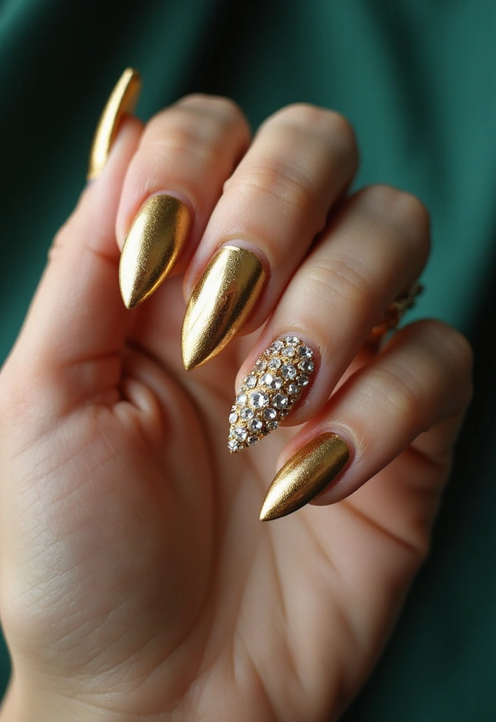 22 Luxurious Gold Acrylic Nail Ideas for Royal Radiance - 2. Sparkling Gold Stiletto