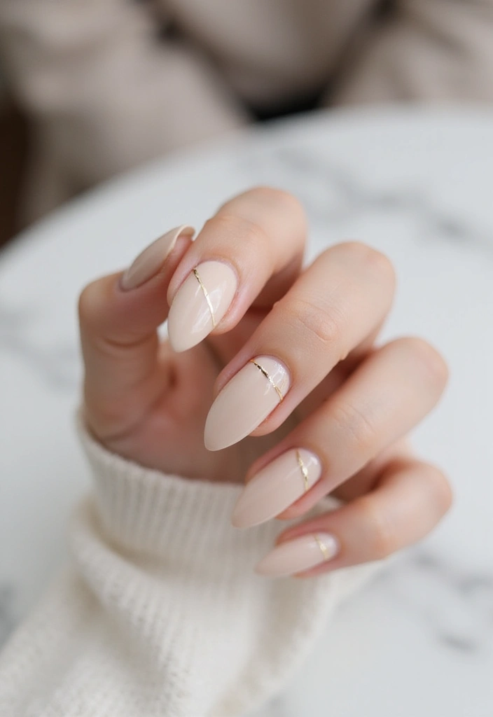 22 Luxurious Gold Acrylic Nail Ideas for Royal Radiance - 3. Minimalist Gold Lines