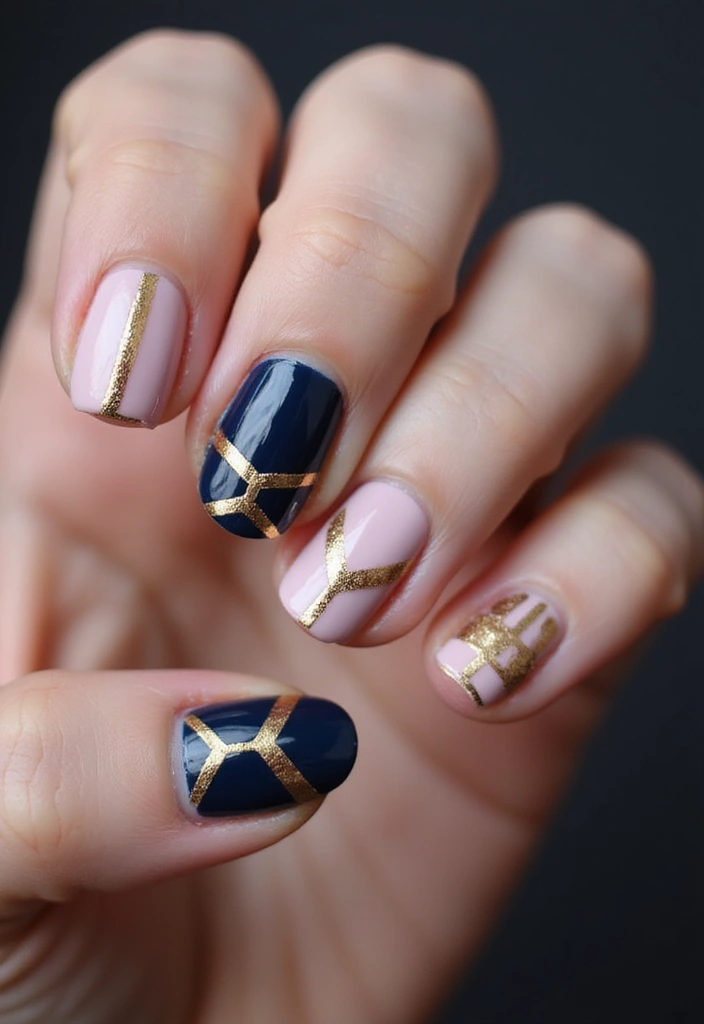 22 Luxurious Gold Acrylic Nail Ideas for Royal Radiance - 4. Geometric Gold Patterns