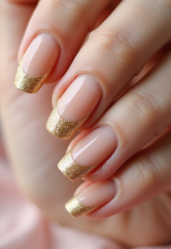22 Luxurious Gold Acrylic Nail Ideas for Royal Radiance - 5. Glittering Gold French Tips