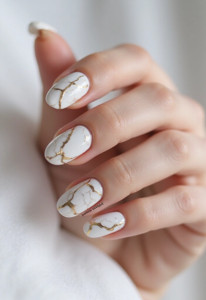 22 Luxurious Gold Acrylic Nail Ideas for Royal Radiance - 6. Royal Marble Touch