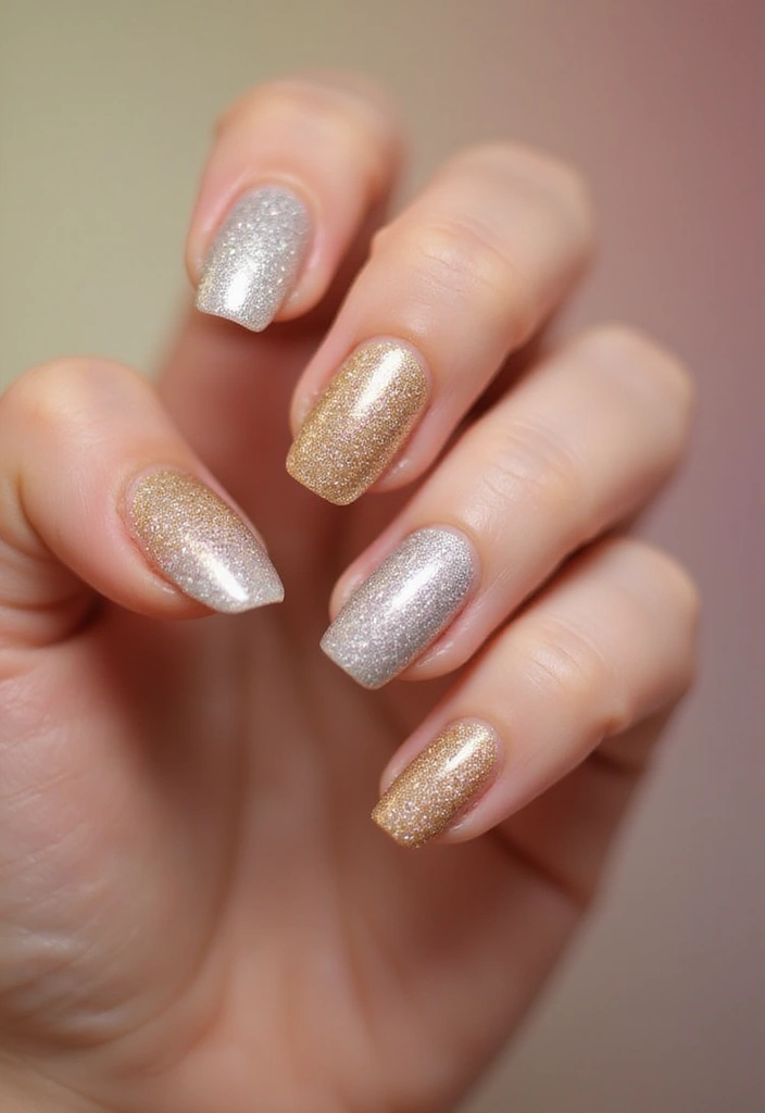 22 Luxurious Gold Acrylic Nail Ideas for Royal Radiance - 8. Glitter Gradient Glam