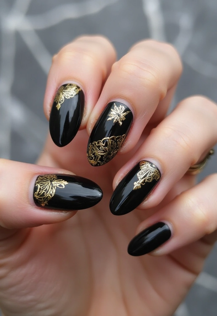 22 Luxurious Gold Acrylic Nail Ideas for Royal Radiance - 9. Opulent Gold and Black