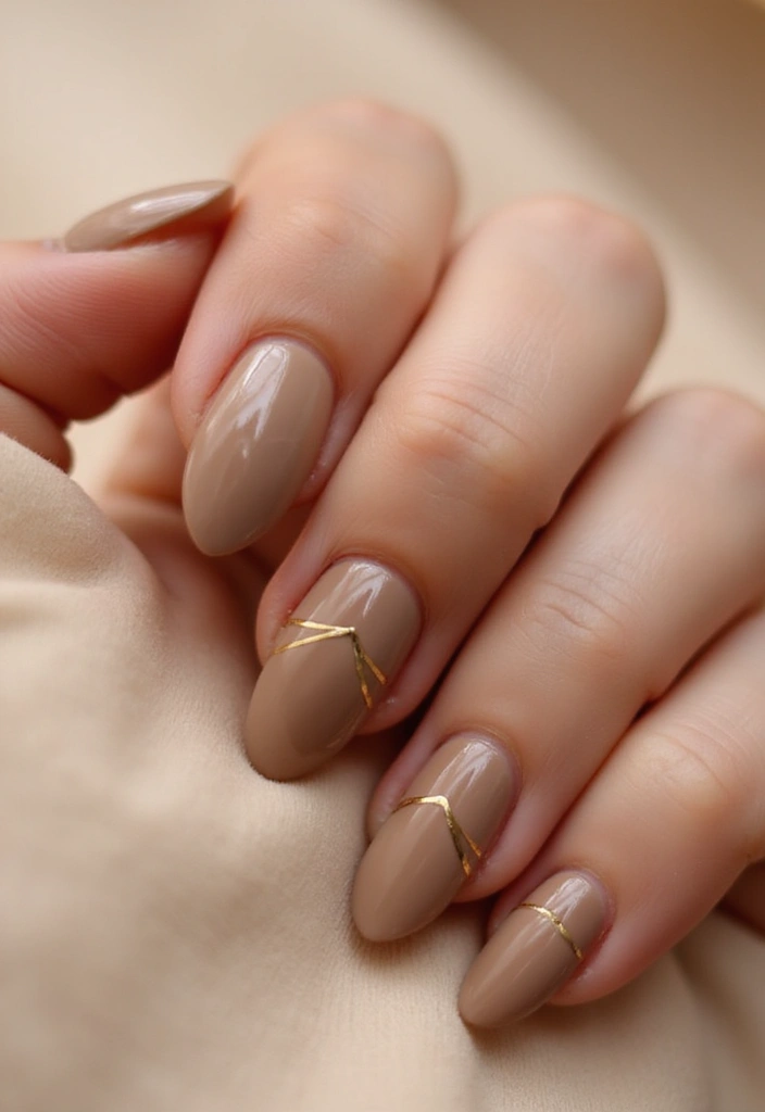 22 Natural Nail Ideas for Healthy Minimalist Beauty - 17. Neutral Brown with Fine Gold Lines
