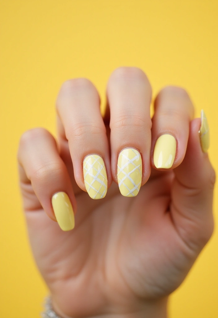 22 Natural Nail Ideas for Healthy Minimalist Beauty - 18. Soft Lemon with Minimalist Checks