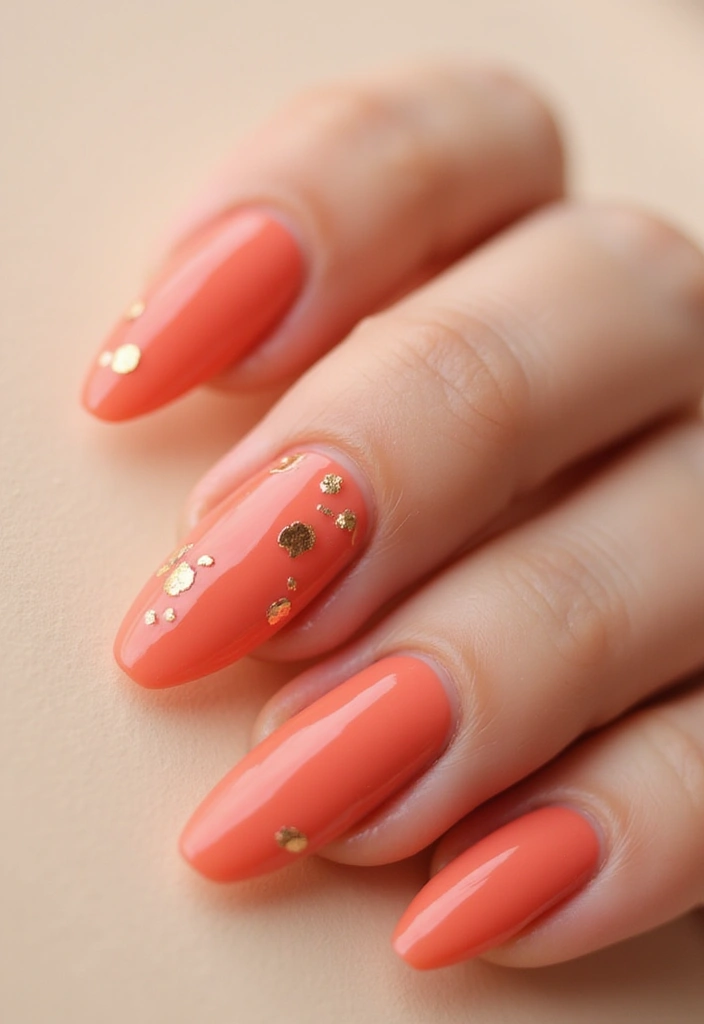 22 Natural Nail Ideas for Healthy Minimalist Beauty - 9. Coral with Gold Foil Accents