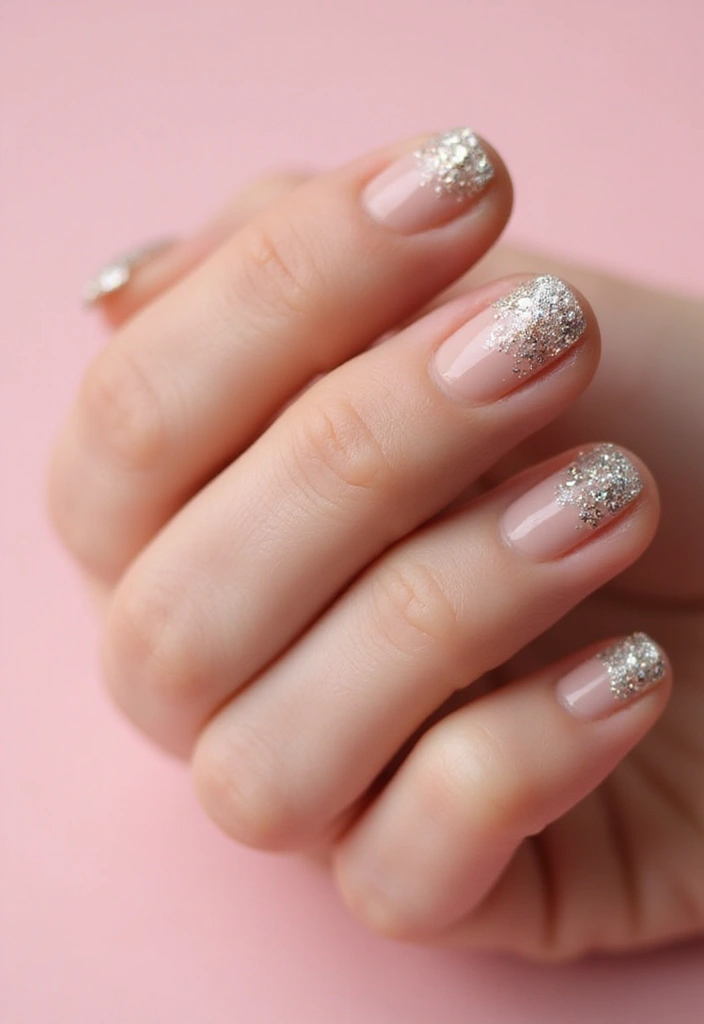 22 Practical Short Nail Ideas for Busy Bosses - 20. Clear Base with Glitter Tips