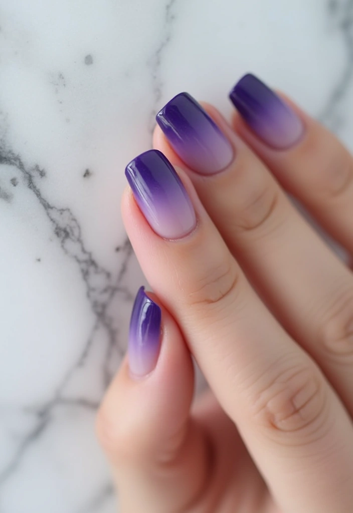 22 Purple Acrylic Nail Ideas for Vibrant Royal Vibes - 1. Ombre Royal Purple