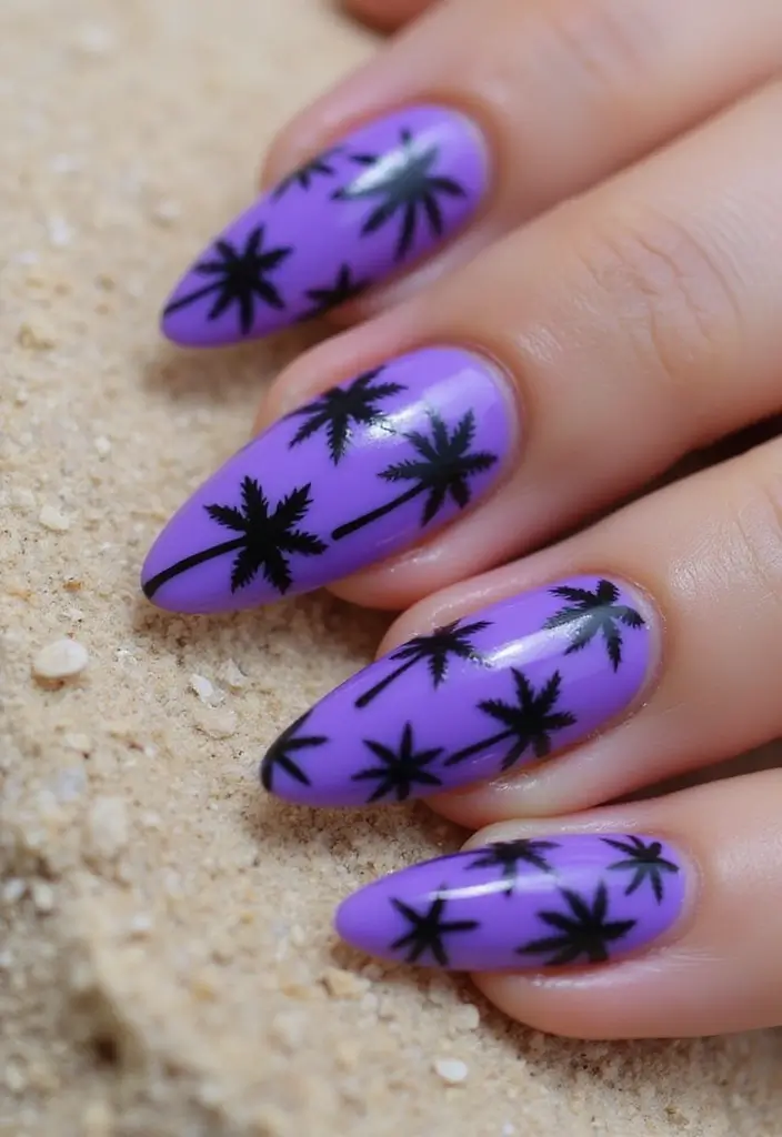 22 Purple Acrylic Nail Ideas for Vibrant Royal Vibes - 11. Tropical Vibe