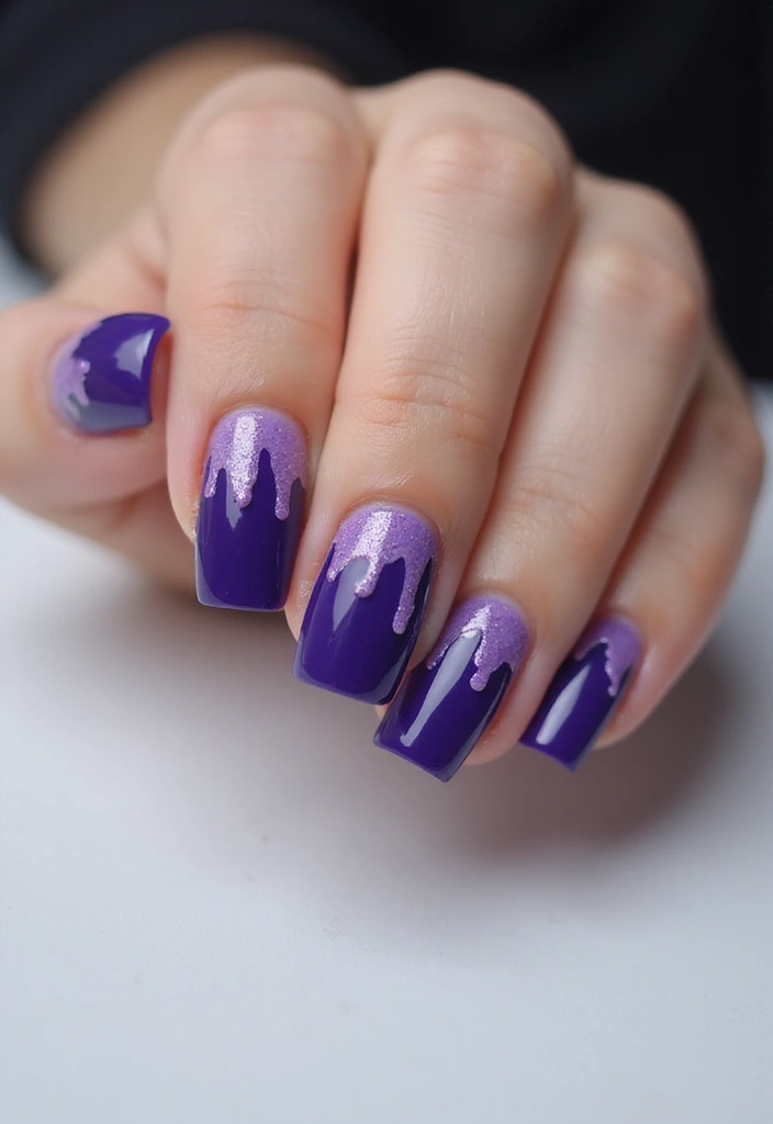 22 Purple Acrylic Nail Ideas for Vibrant Royal Vibes - 12. Artistic Drips
