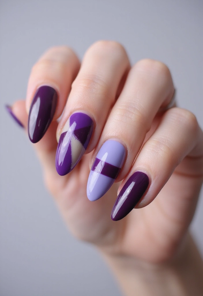 22 Purple Acrylic Nail Ideas for Vibrant Royal Vibes - 16. Color-Blocked Nails