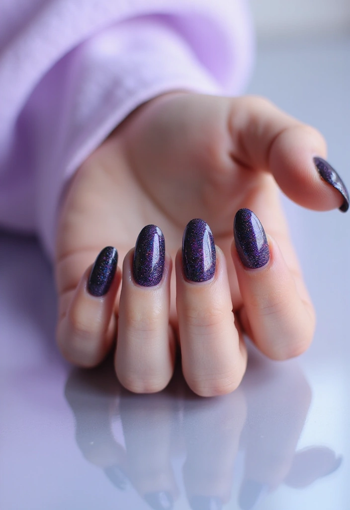 22 Purple Acrylic Nail Ideas for Vibrant Royal Vibes - 17. Holographic Shine