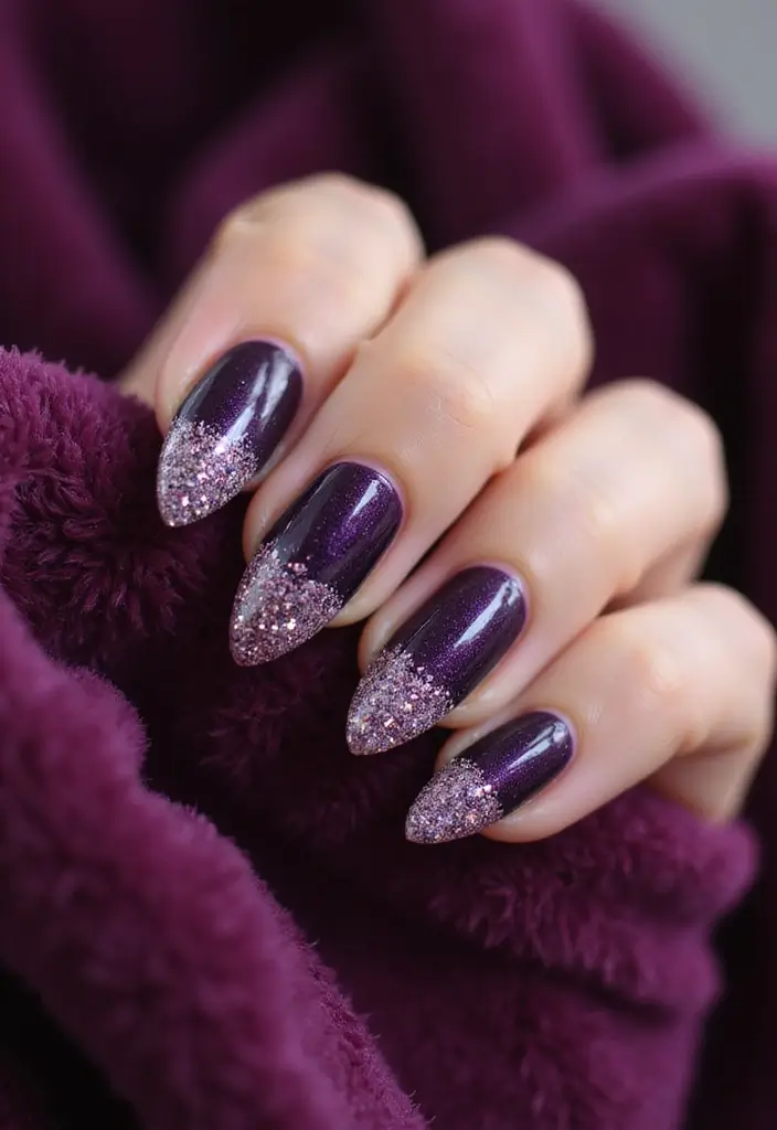 22 Purple Acrylic Nail Ideas for Vibrant Royal Vibes - 2. Sparkling Purple Glitter