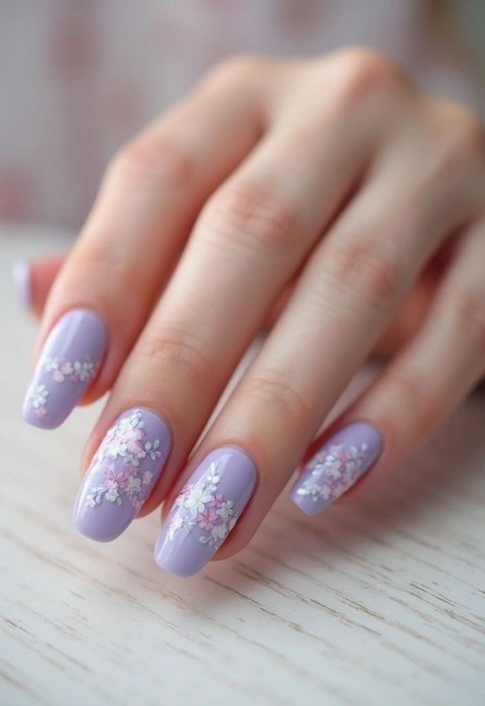 22 Purple Acrylic Nail Ideas for Vibrant Royal Vibes - 3. Floral Purple Elegance