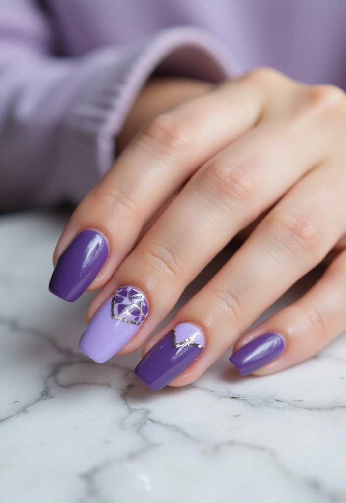 22 Purple Acrylic Nail Ideas for Vibrant Royal Vibes - 4. Geometric Purples