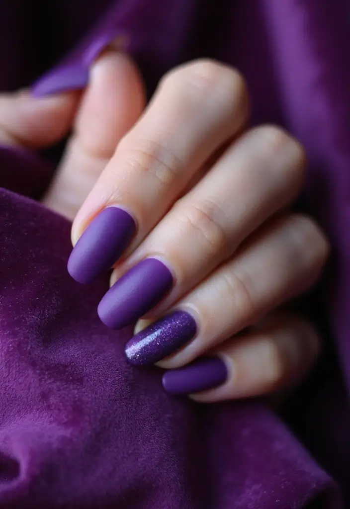 22 Purple Acrylic Nail Ideas for Vibrant Royal Vibes - 6. Luxurious Matte Finish
