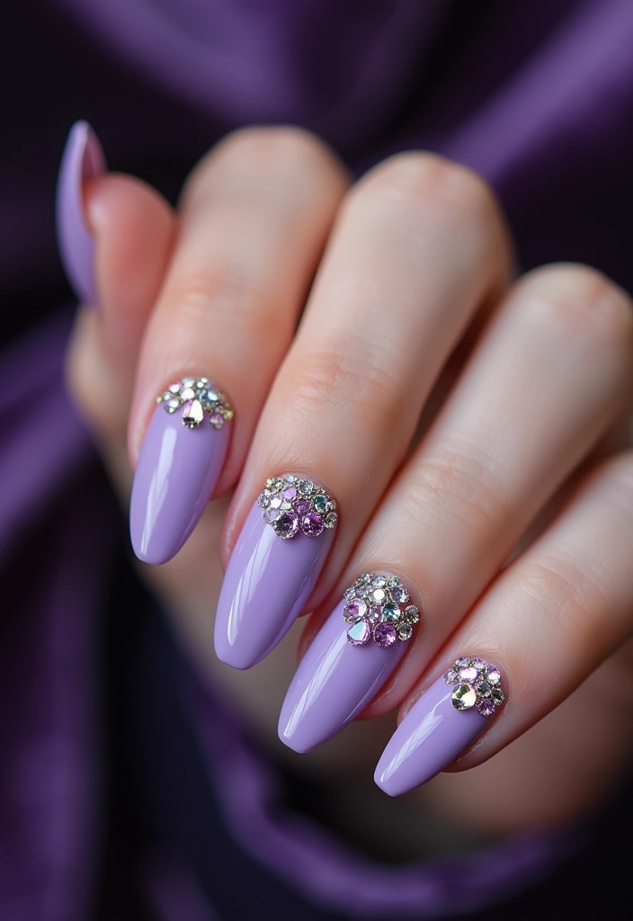 22 Purple Acrylic Nail Ideas for Vibrant Royal Vibes - 8. Rhinestone Accents