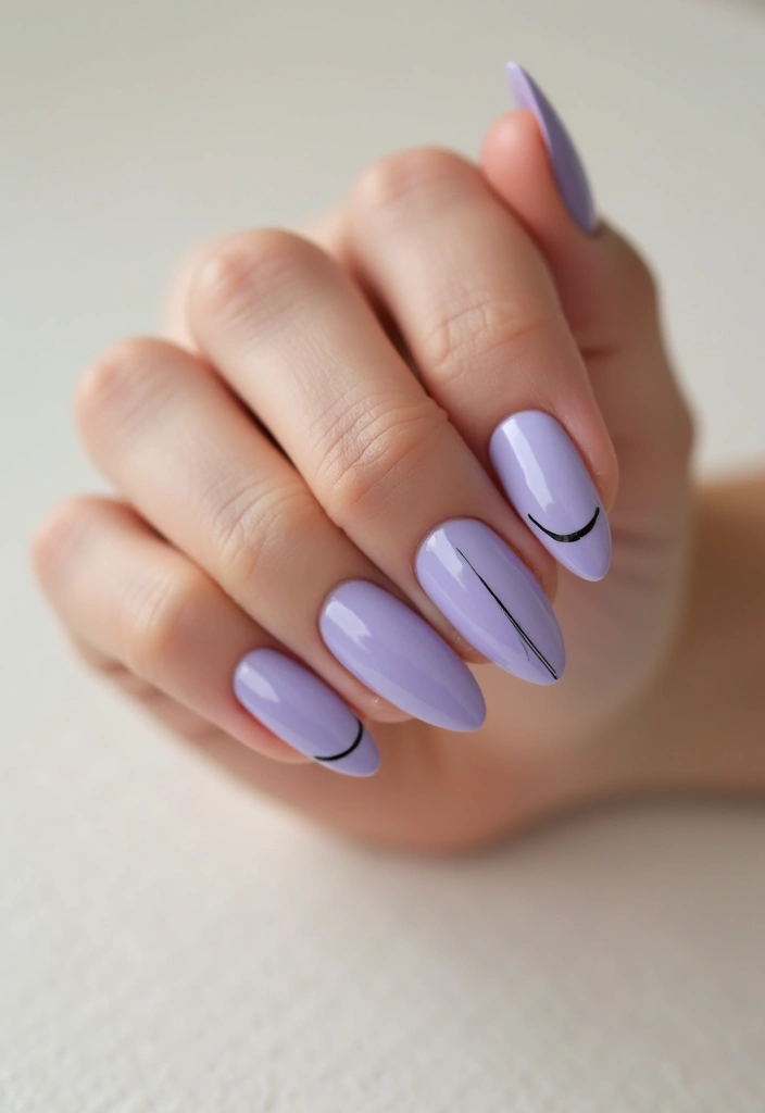 22 Purple Acrylic Nail Ideas for Vibrant Royal Vibes - 9. Minimalist Lines