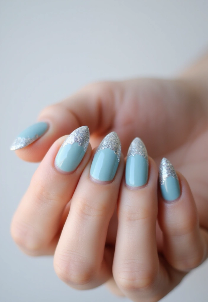 22 Serene Blue Nail Ideas for Calm - 13. Ice Blue Glitter Tips