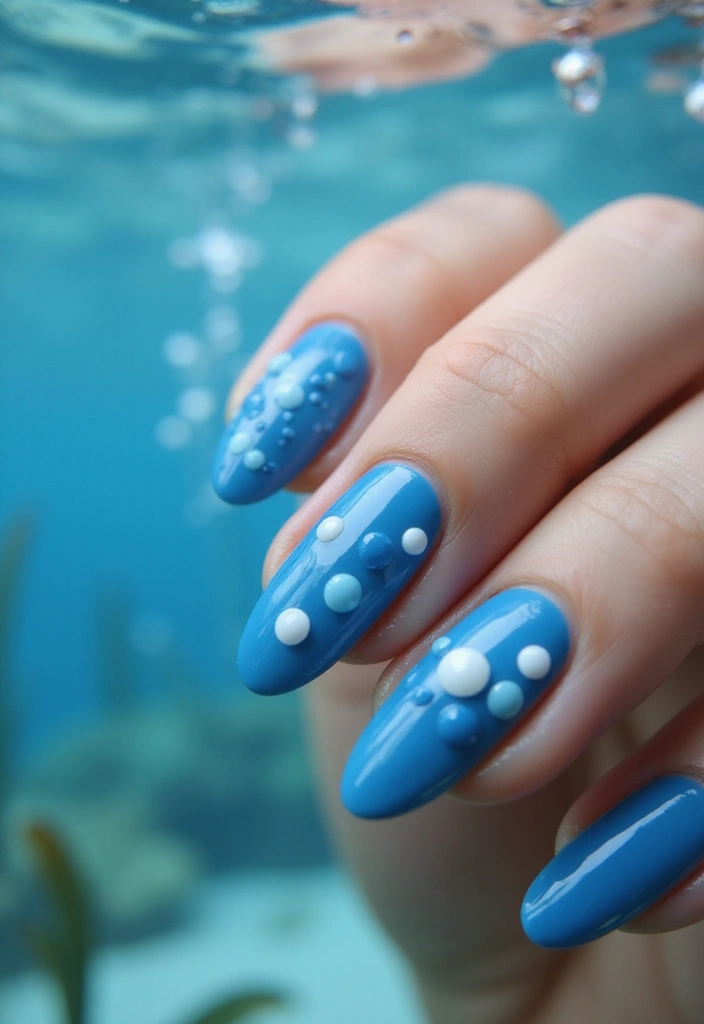 22 Serene Blue Nail Ideas for Calm - 14. Underwater Bubbles