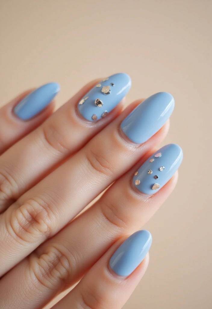 22 Serene Blue Nail Ideas for Calm - 15. Calm Sea Foil Accents