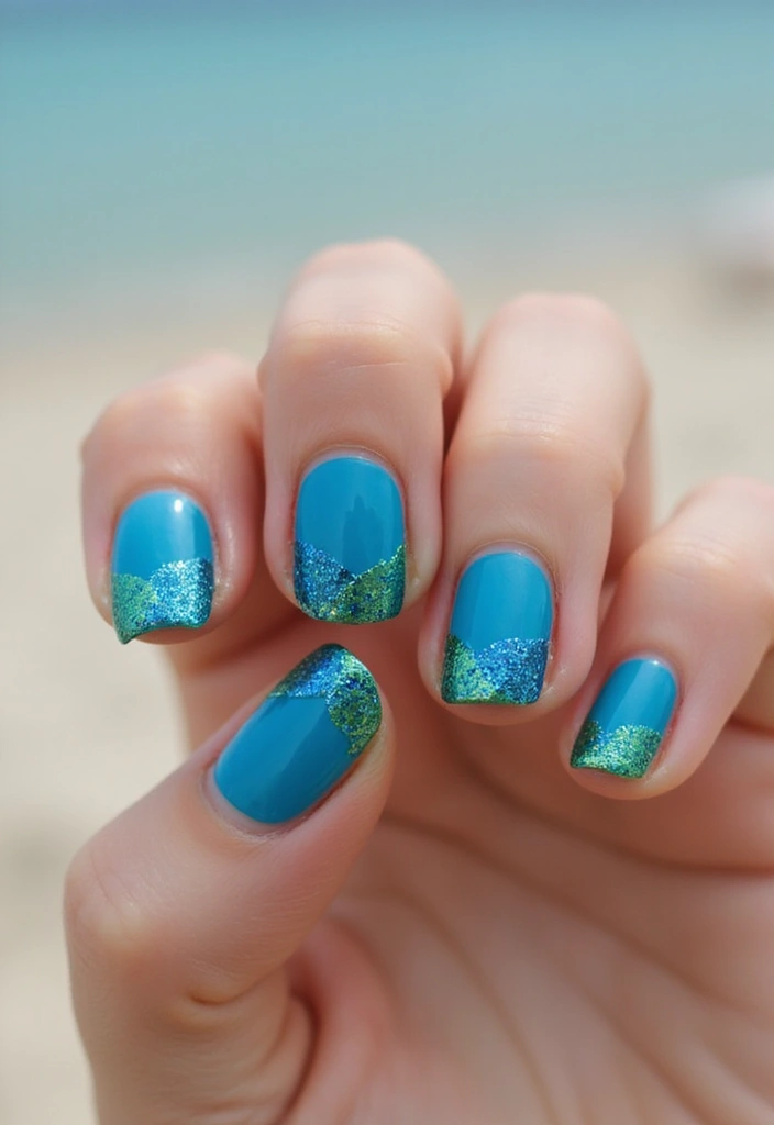 22 Serene Blue Nail Ideas for Calm - 21. Under the Sea Glitter