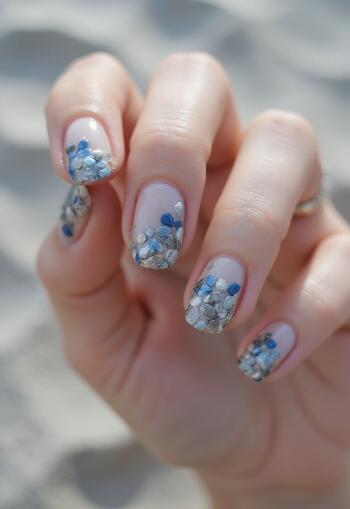22 Serene Blue Nail Ideas for Calm - 22. Calm Ocean Pebbles