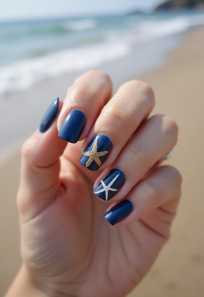 22 Serene Blue Nail Ideas for Calm - 4. Starfish on Blue