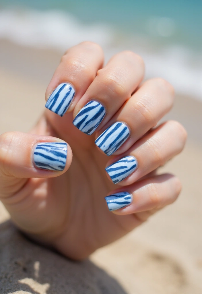 22 Serene Blue Nail Ideas for Calm - 5. Nautical Stripes