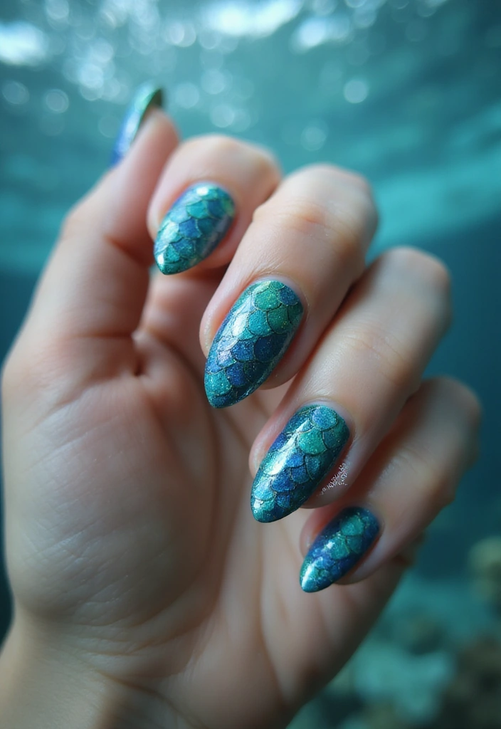 22 Serene Blue Nail Ideas for Calm - 7. Mermaid Scales